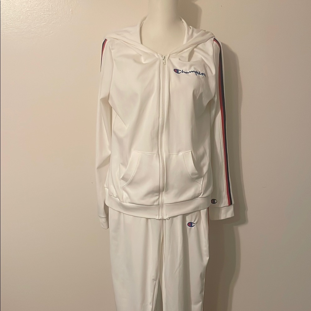 Champion White Tracksuit with Stripes